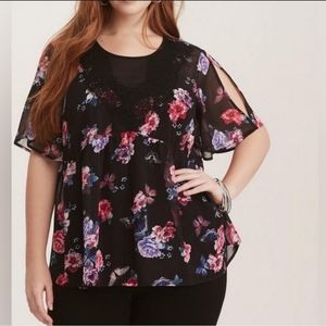 Torrid Blouse Floral Sheer 3x Chiffon